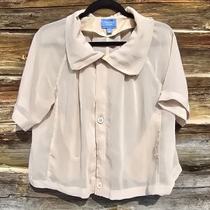 Simply Vera By Vera Wang Women's Light Tan Sheer Blouse with Pockets, Size Large